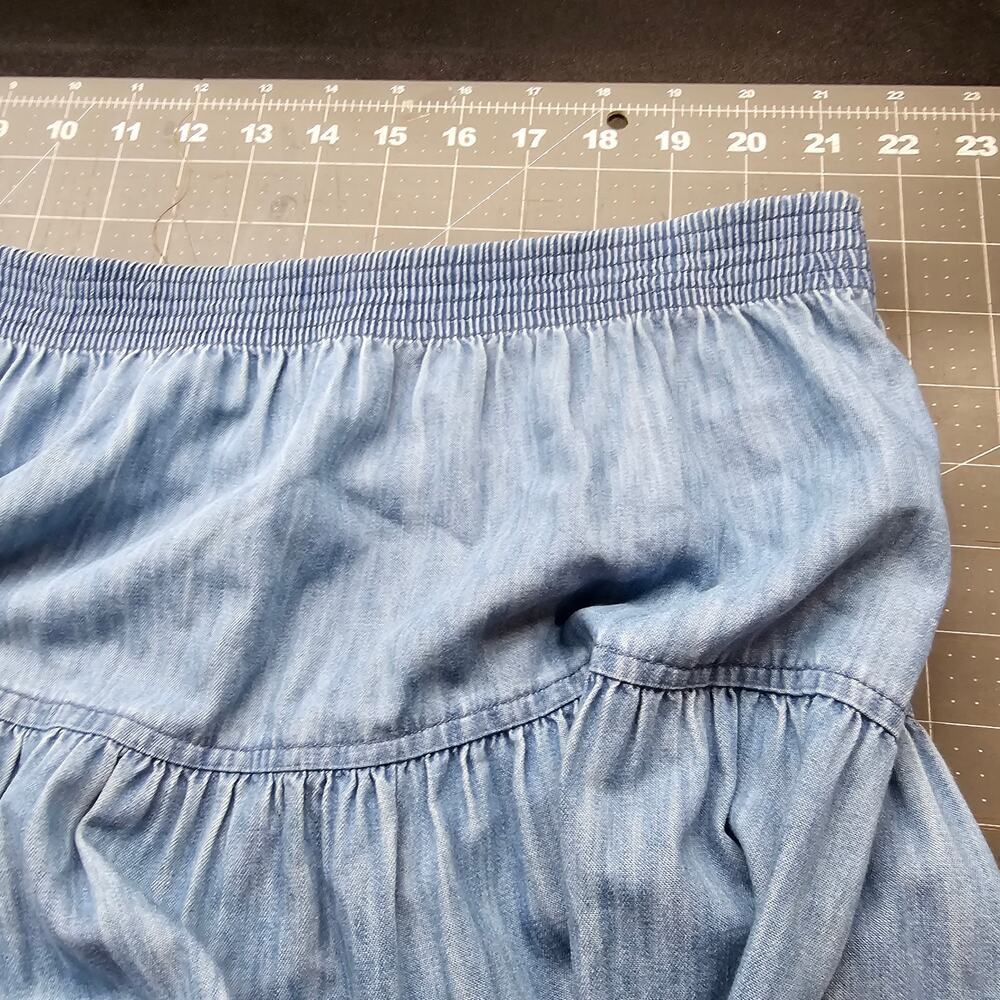 Vintage 90s Denim Maxi Skirt Womens Large Blue Tiered Cottage Western Full Boho - Picture 5 of 8